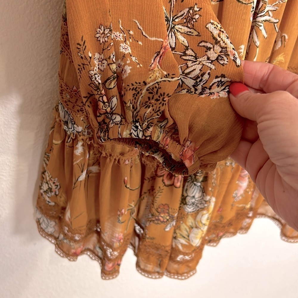 Free People 90s Revival Floral Boho Chic Babydoll Dress Hi-Low Adjustable Waist - Picture 9 of 13